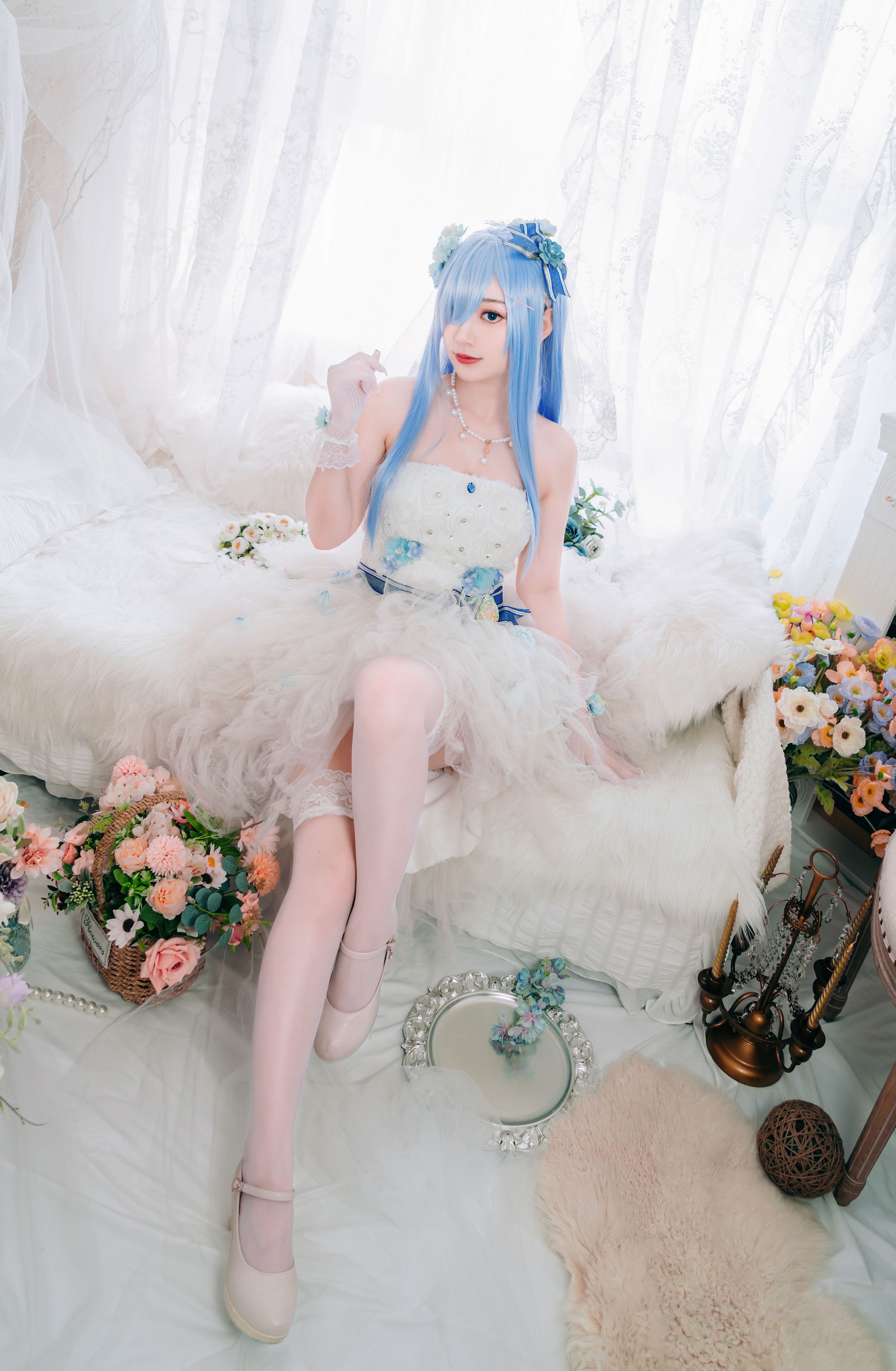 长发蕾姆花嫁 二次元 Cosplay 婚纱 写真 美少女