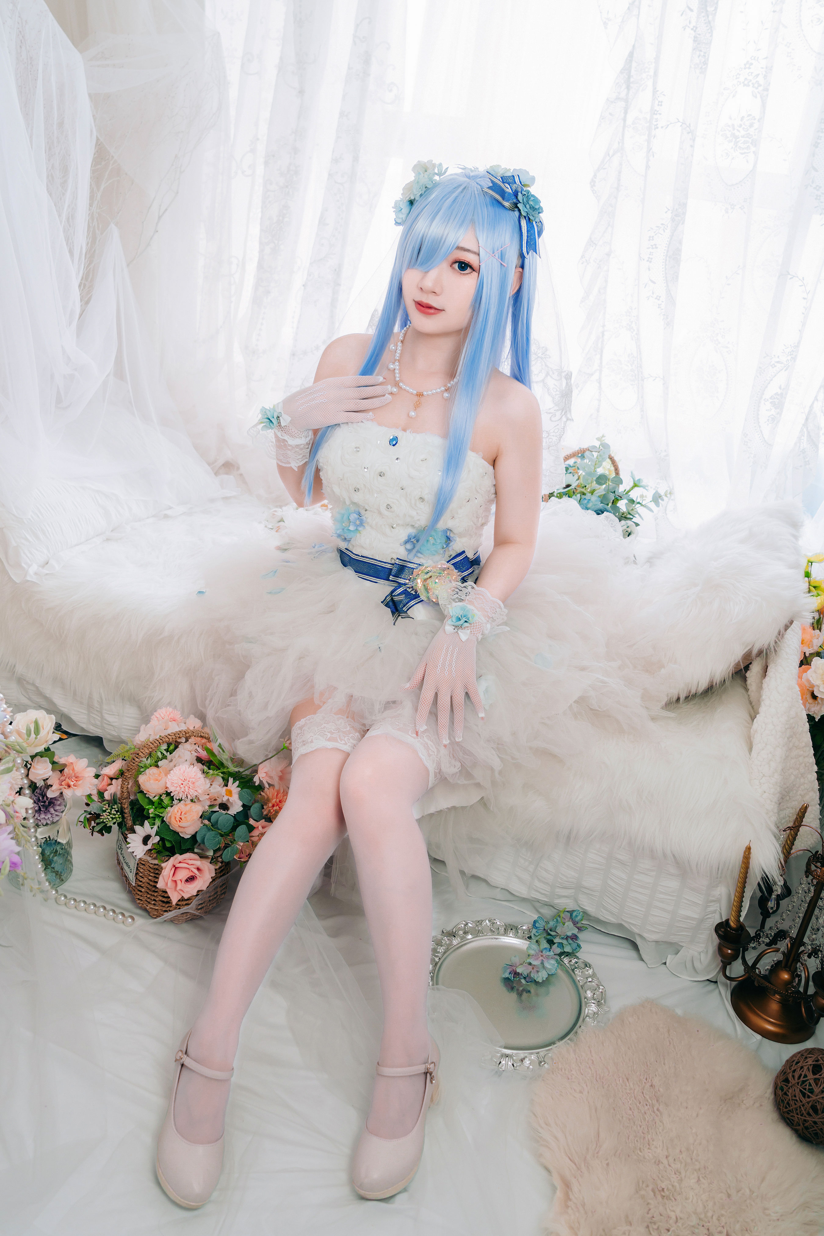 长发蕾姆花嫁 二次元 Cosplay 婚纱 写真 美少女